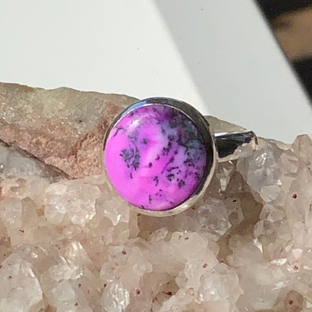 PURPLE DENDRITIC OPAL 925 STERLING SILVER RING, SIZE 8